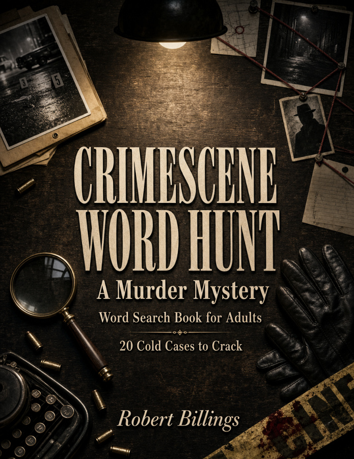 CRIMESCENE WORD HUNT: A Murder Mystery Word Search Book for Adults — 20 Cold Cases to Crack